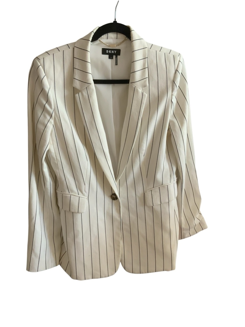 DKNY Womens White Pinstripe Single Button Blazer Jacket Sz 10